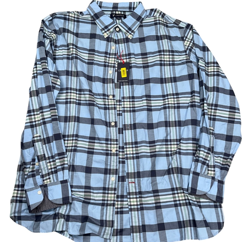 Cremieux Shirt Mens XXL Blue Green Plaid Long Sleeve Preppy Office Casual Cotton